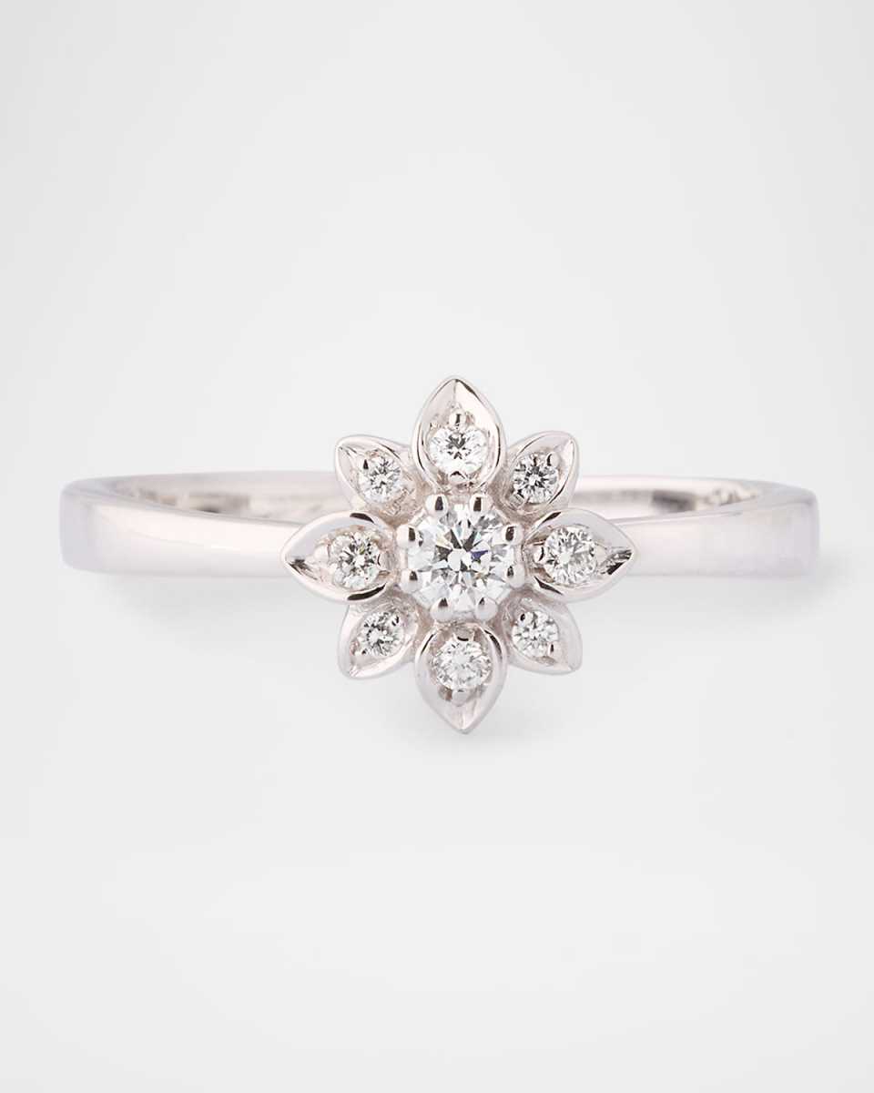 18K White Gold Diamond Flower Band Ring